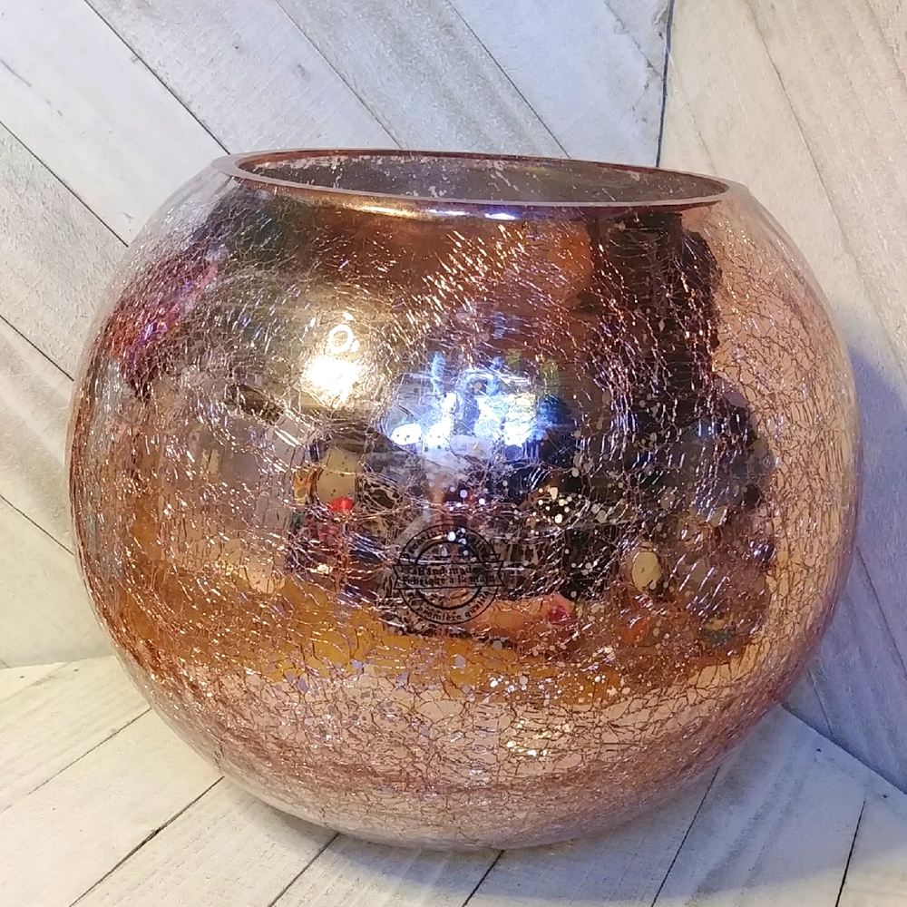 Pink Silver Colour Round Crackle Glass Vase